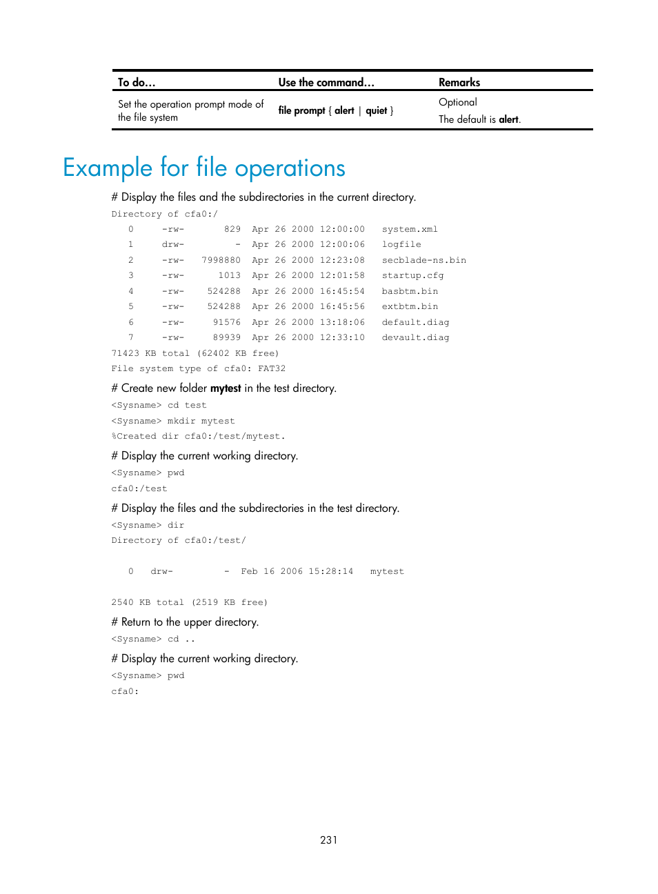 Example for file operations | H3C Technologies H3C SecBlade NetStream Cards User Manual | Page 246 / 349