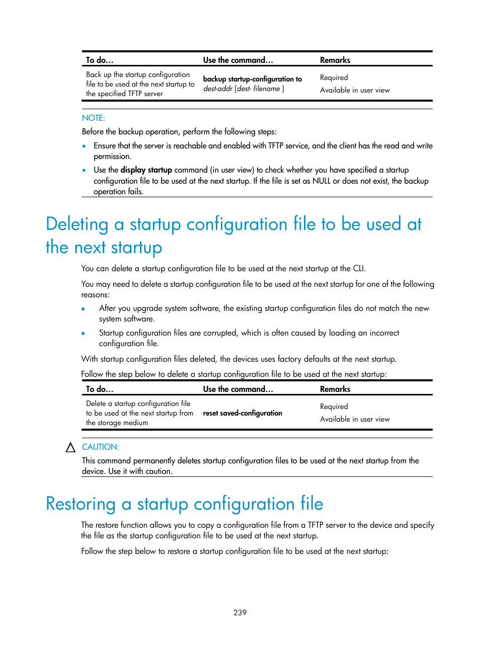 Restoring a startup configuration file | H3C Technologies H3C SecBlade NetStream Cards User Manual | Page 254 / 349