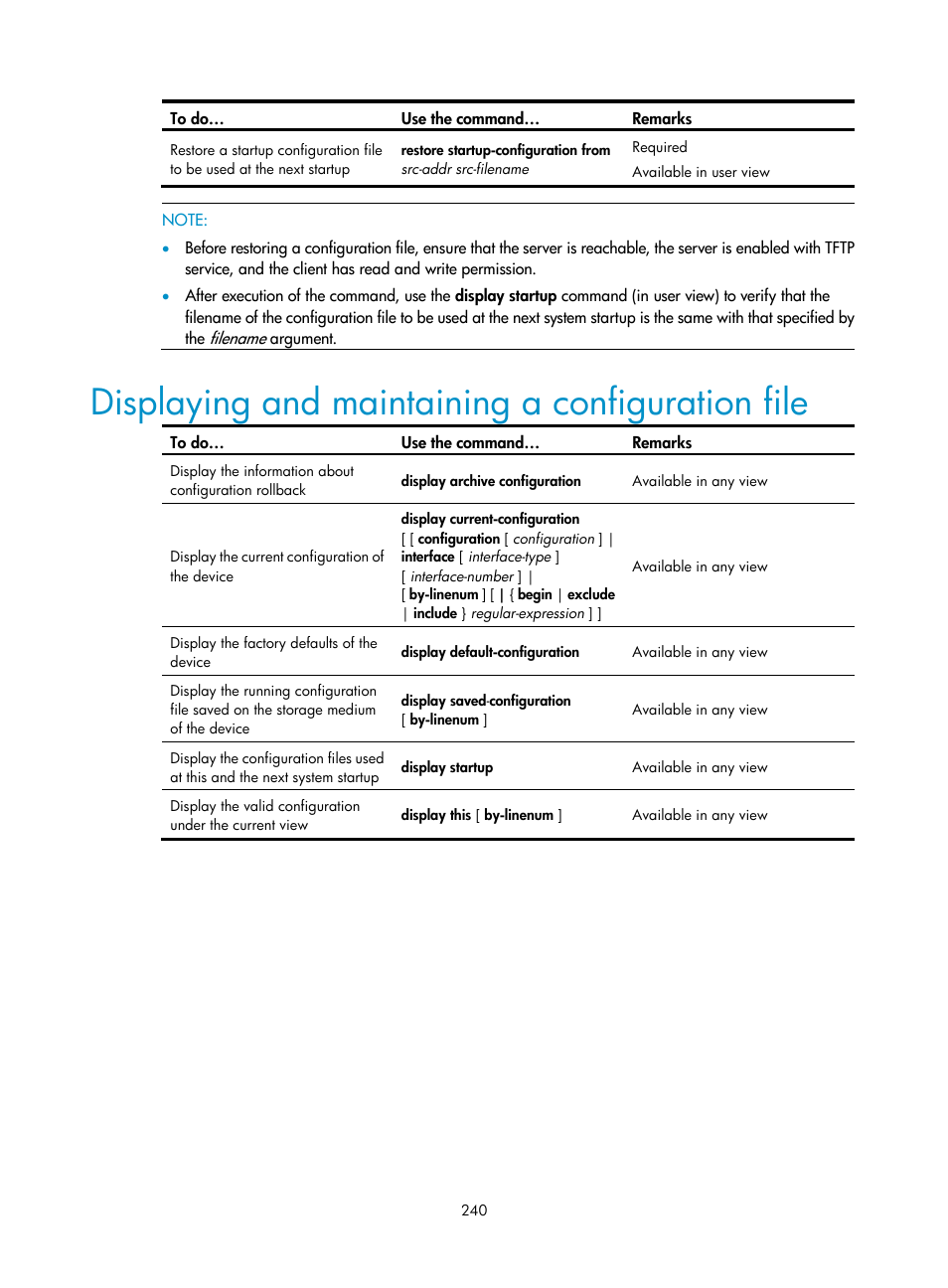 Displaying and maintaining a configuration file | H3C Technologies H3C SecBlade NetStream Cards User Manual | Page 255 / 349