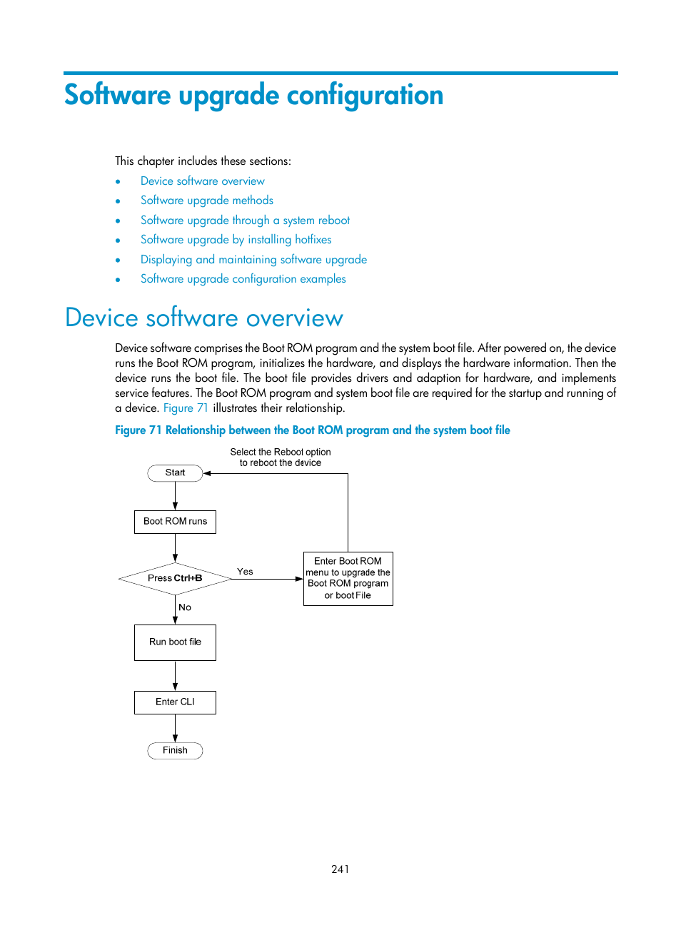 Software upgrade configuration, Device software overview | H3C Technologies H3C SecBlade NetStream Cards User Manual | Page 256 / 349