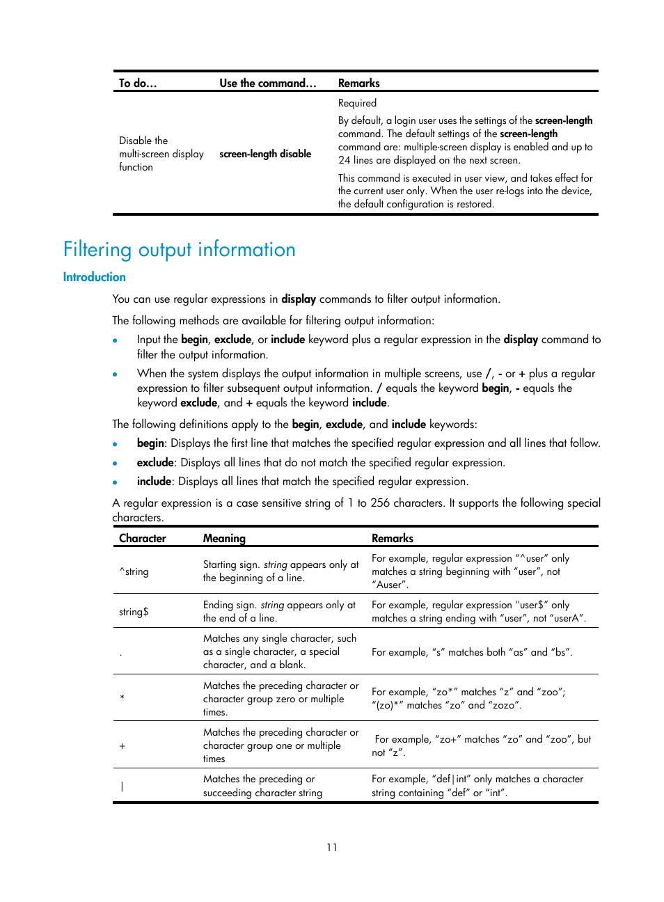 Filtering output information, Introduction | H3C Technologies H3C SecBlade NetStream Cards User Manual | Page 26 / 349