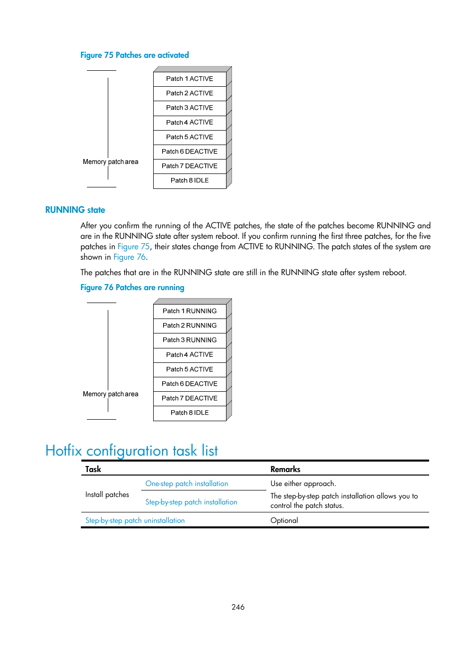 Running state, Hotfix configuration task list, Figure 75 | H3C Technologies H3C SecBlade NetStream Cards User Manual | Page 261 / 349
