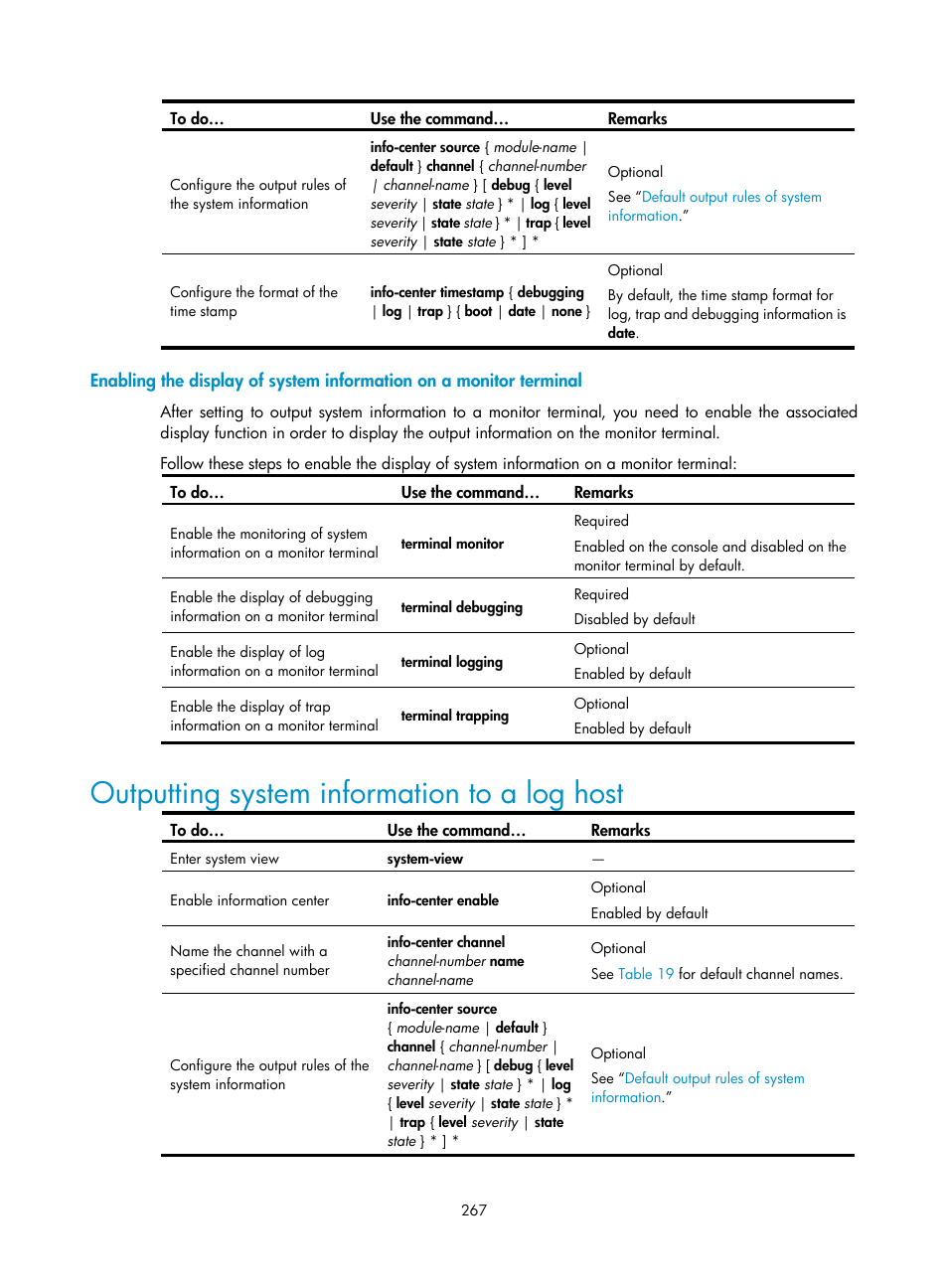 Outputting system information to a log host | H3C Technologies H3C SecBlade NetStream Cards User Manual | Page 282 / 349