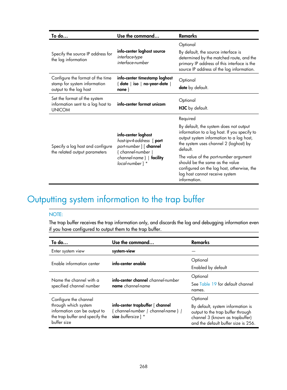 Outputting system information to the trap buffer | H3C Technologies H3C SecBlade NetStream Cards User Manual | Page 283 / 349