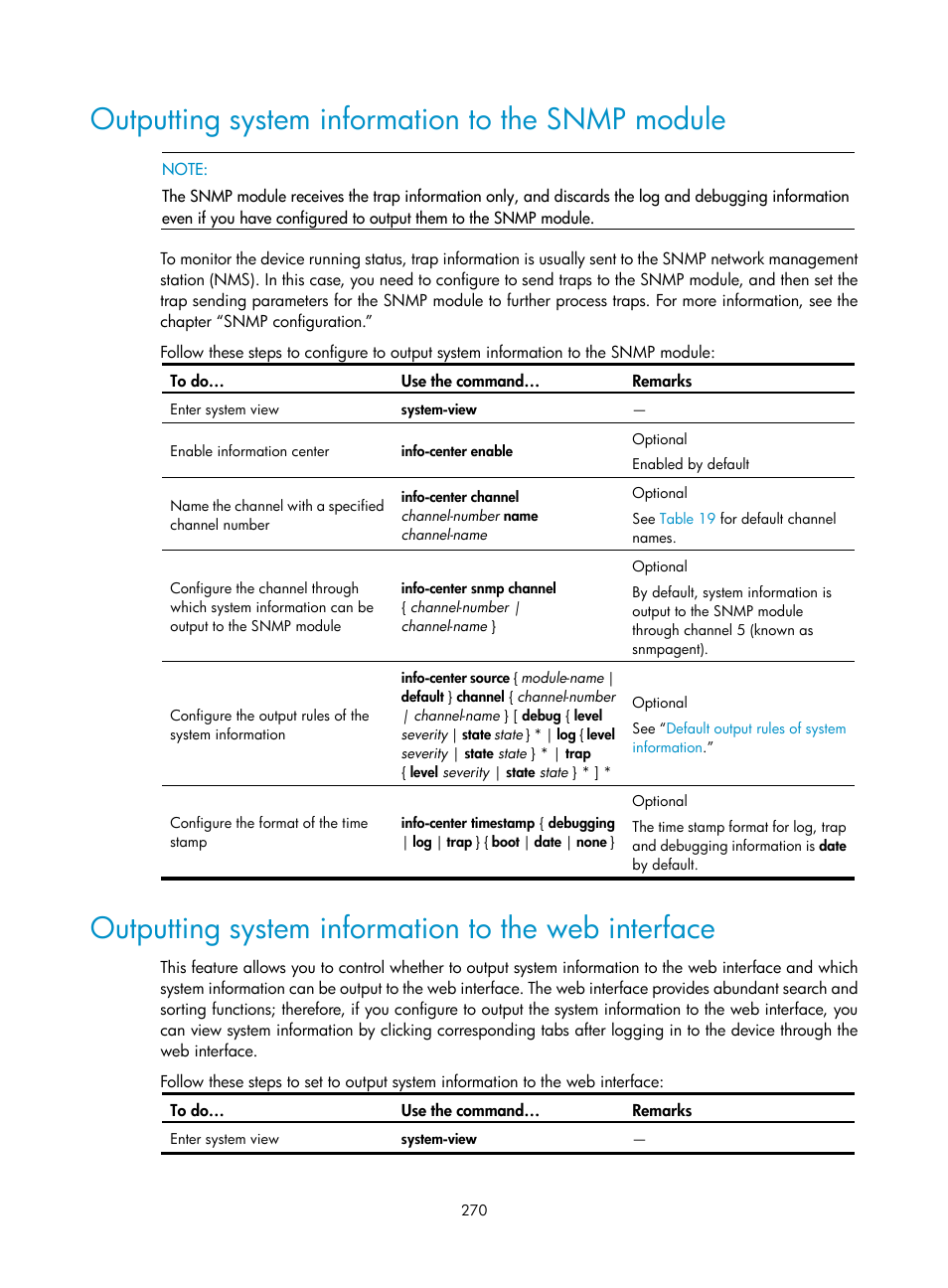 Outputting system information to the snmp module, Outputting system information to the web interface | H3C Technologies H3C SecBlade NetStream Cards User Manual | Page 285 / 349