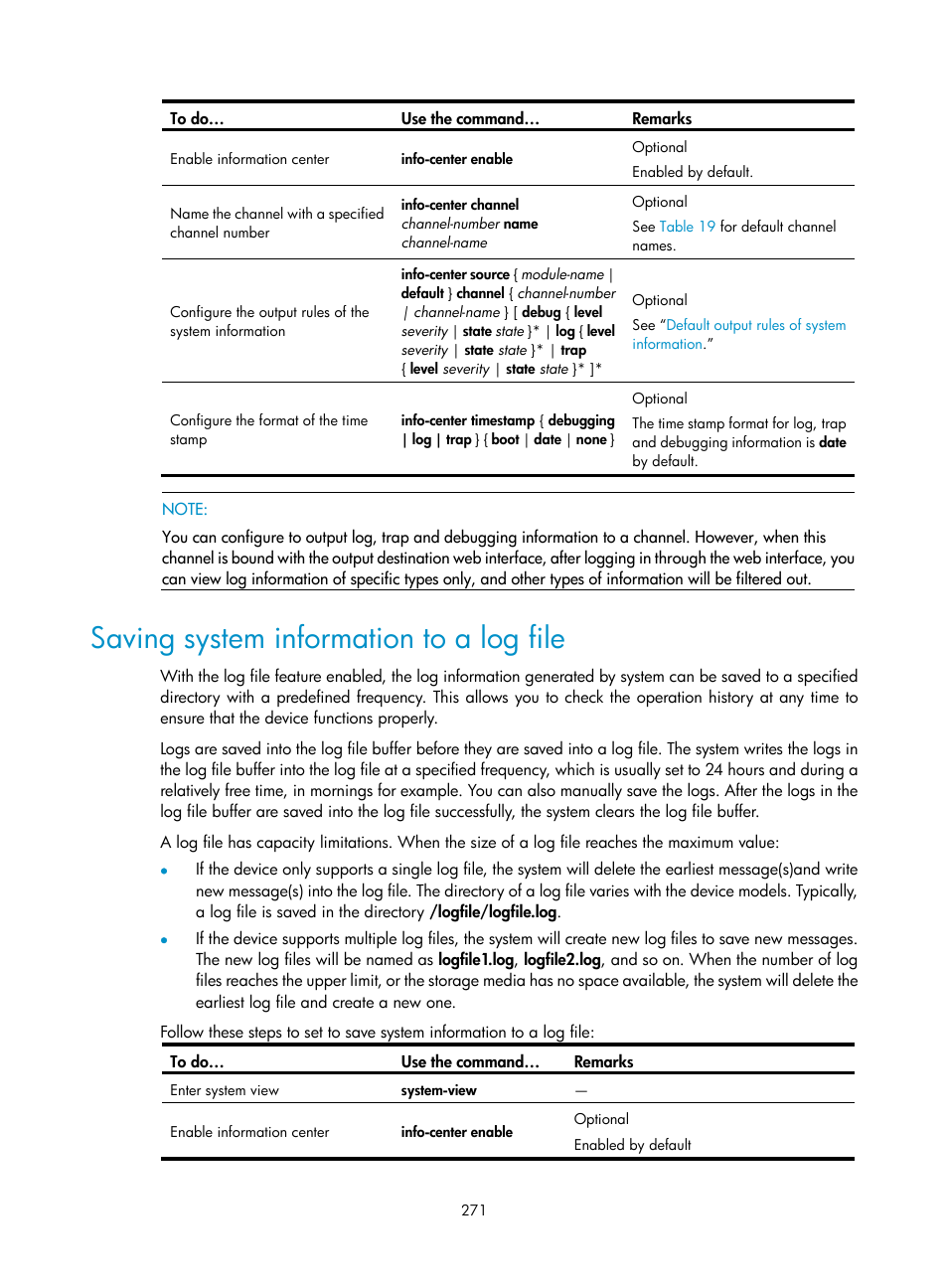 Saving system information to a log file | H3C Technologies H3C SecBlade NetStream Cards User Manual | Page 286 / 349