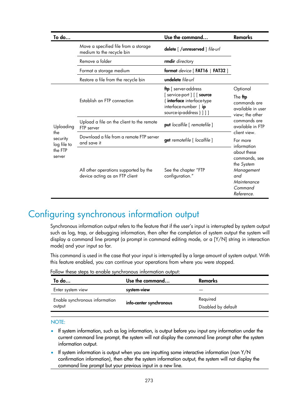 Configuring synchronous information output | H3C Technologies H3C SecBlade NetStream Cards User Manual | Page 288 / 349