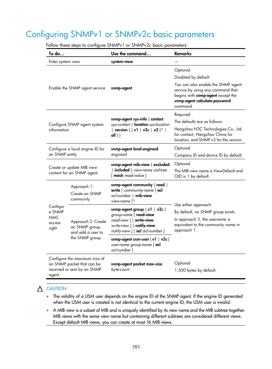 Configuring snmpv1 or snmpv2c basic parameters | H3C Technologies H3C SecBlade NetStream Cards User Manual | Page 298 / 349