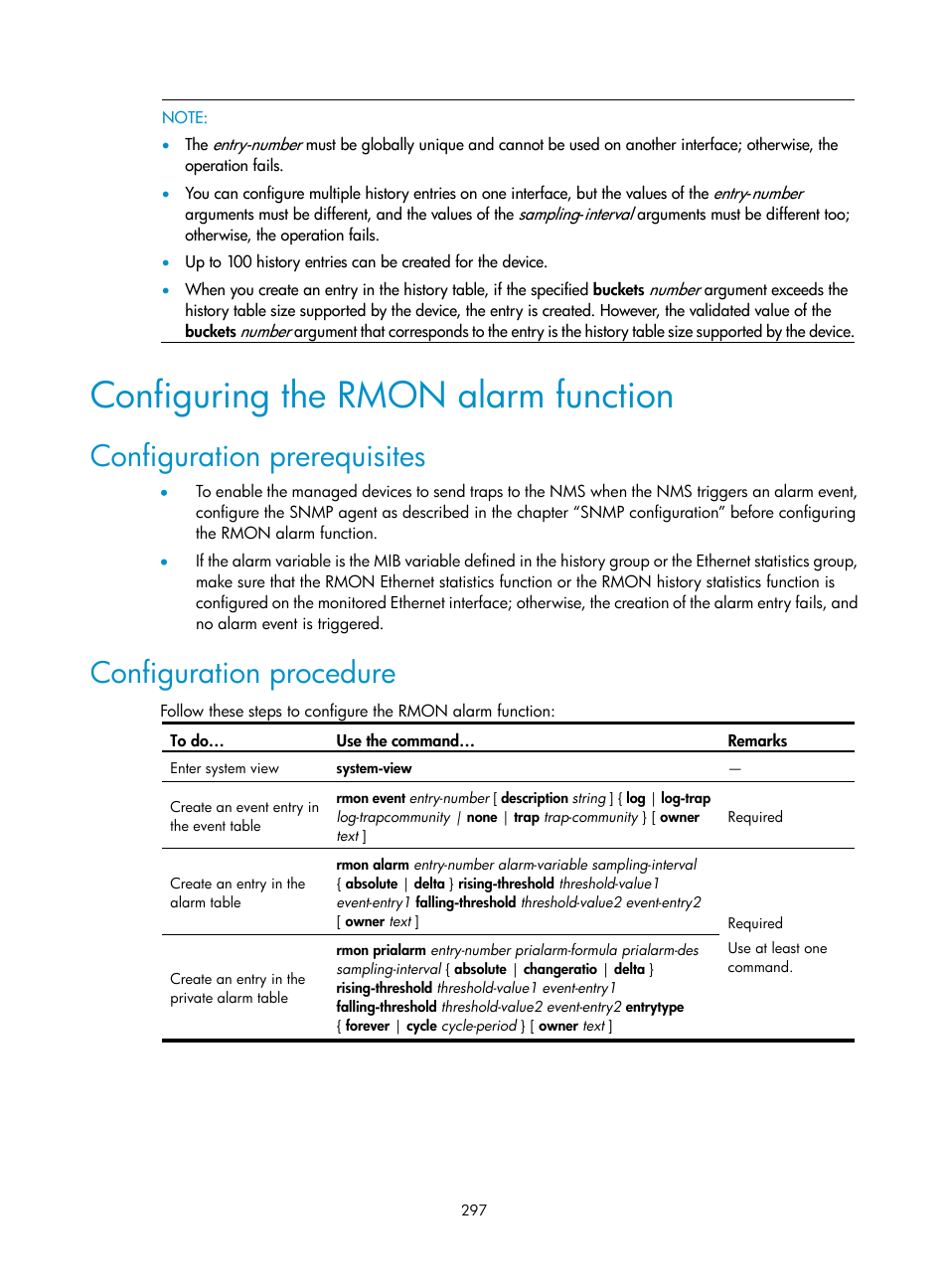 Configuring the rmon alarm function, Configuration prerequisites, Configuration procedure | H3C Technologies H3C SecBlade NetStream Cards User Manual | Page 312 / 349