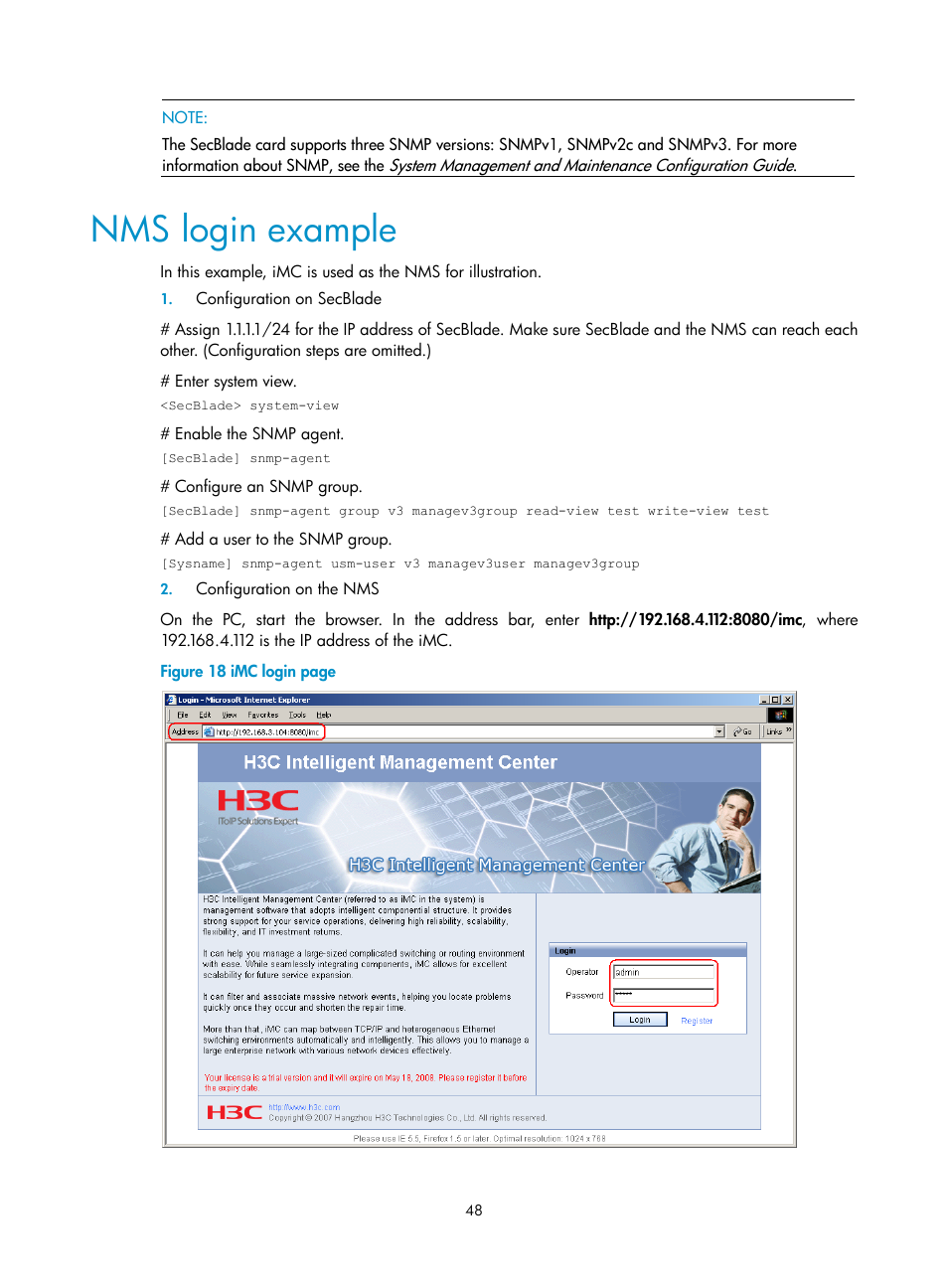 Nms login example | H3C Technologies H3C SecBlade NetStream Cards User Manual | Page 63 / 349