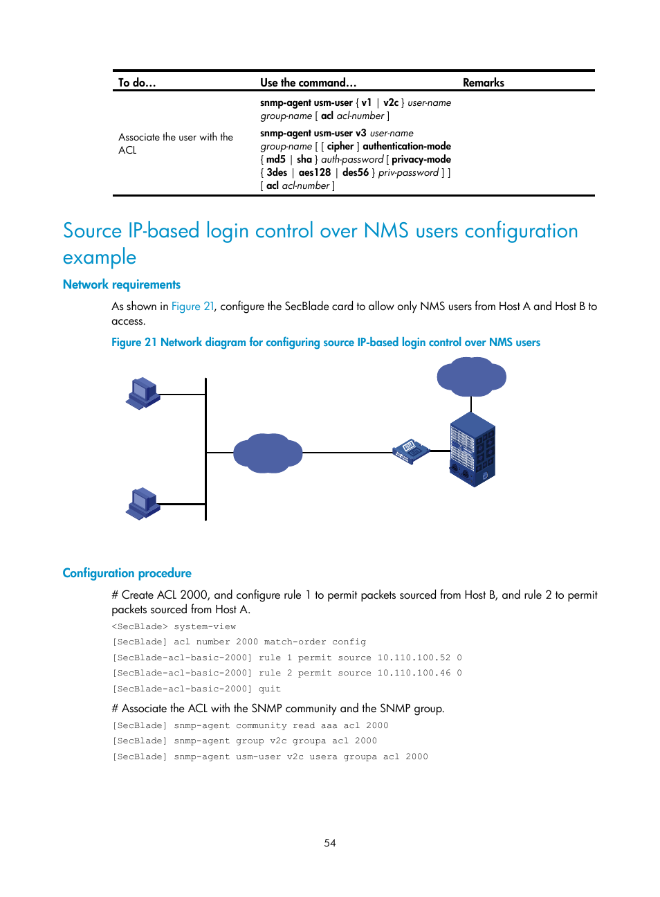 Network requirements, Configuration procedure | H3C Technologies H3C SecBlade NetStream Cards User Manual | Page 69 / 349