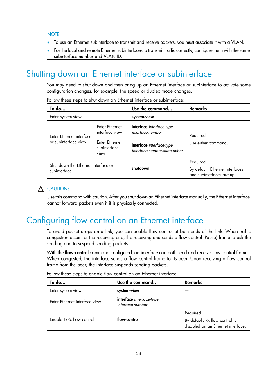 Configuring flow control on an ethernet interface | H3C Technologies H3C SecBlade NetStream Cards User Manual | Page 73 / 349