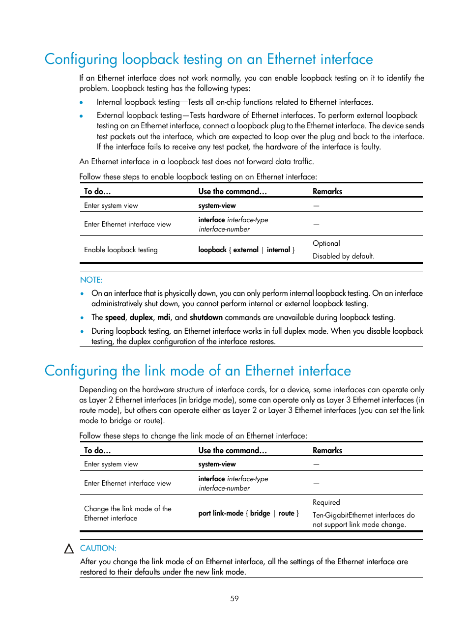 Configuring the link mode of an ethernet interface | H3C Technologies H3C SecBlade NetStream Cards User Manual | Page 74 / 349