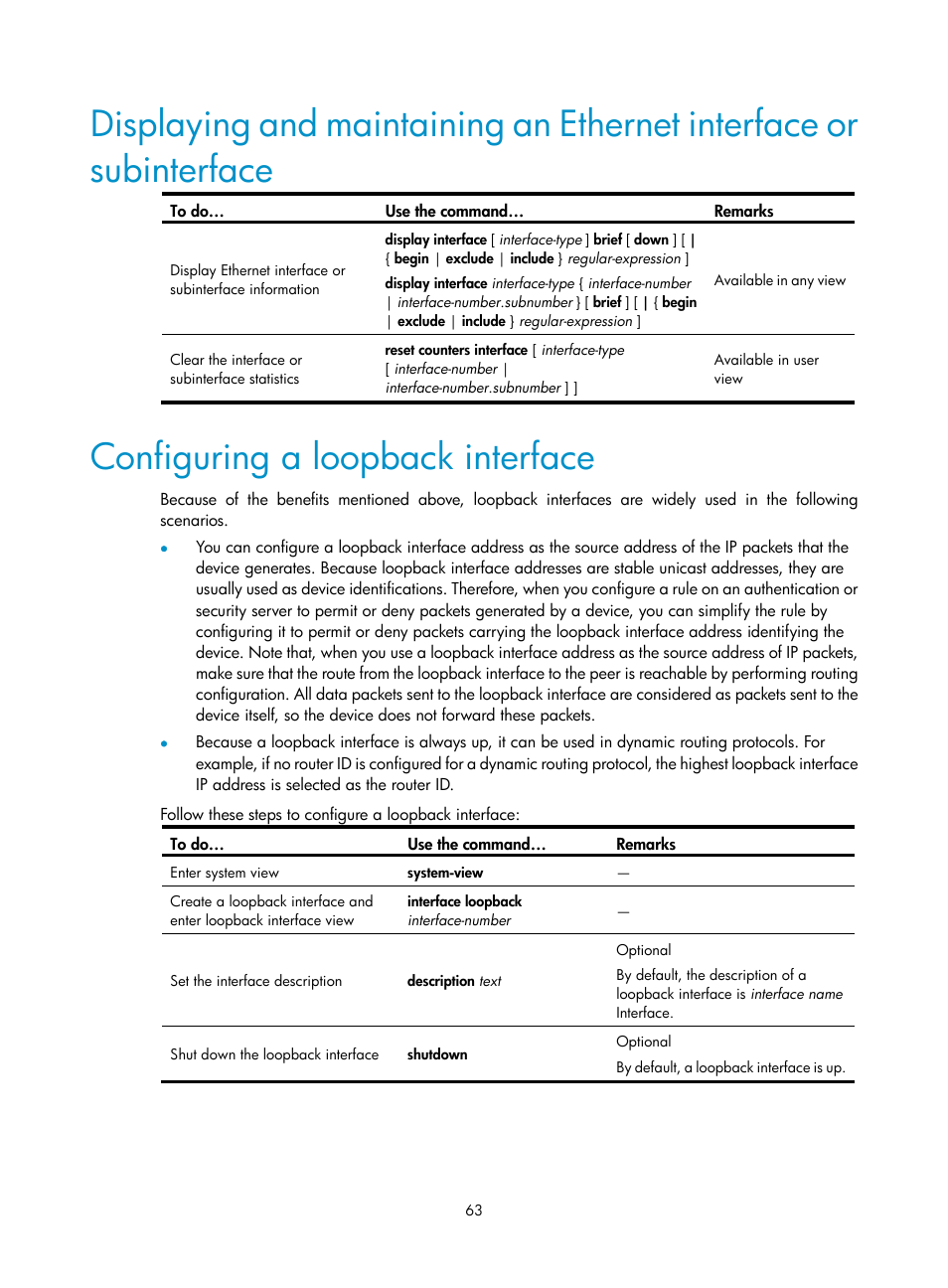 Configuring a loopback interface | H3C Technologies H3C SecBlade NetStream Cards User Manual | Page 78 / 349