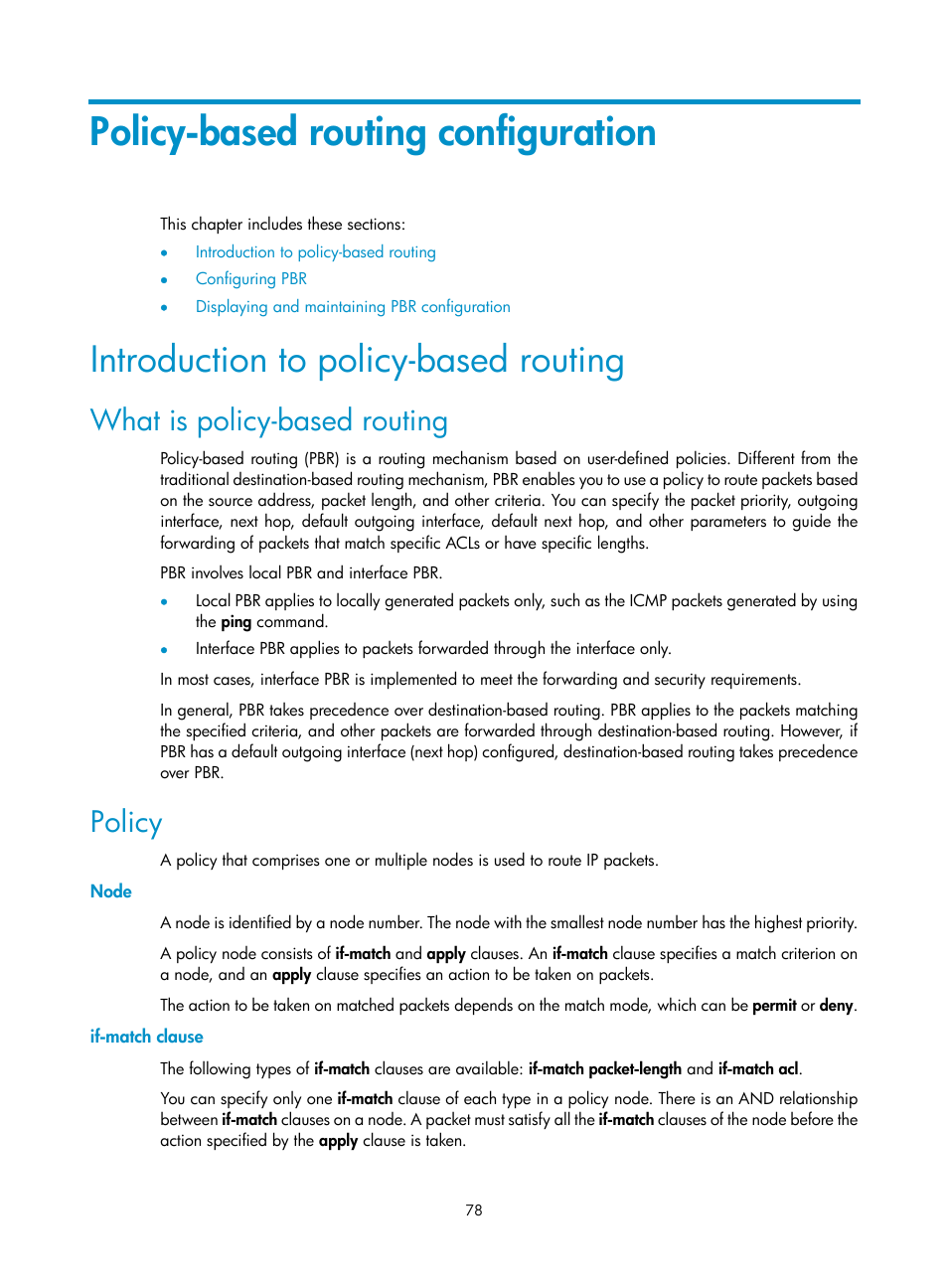 Policy-based routing configuration, Introduction to policy-based routing, What is policy-based routing | Policy, Node, If-match clause | H3C Technologies H3C SecBlade NetStream Cards User Manual | Page 93 / 349