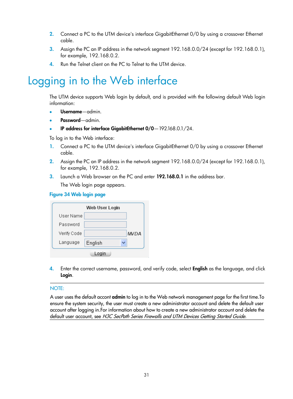 Logging in to the web interface | H3C Technologies H3C SecPath U200-A U200-M U200-S User Manual | Page 40 / 83