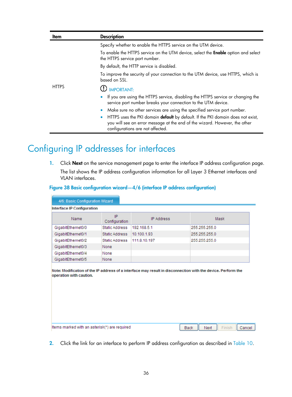 Configuring ip addresses for interfaces | H3C Technologies H3C SecPath U200-A U200-M U200-S User Manual | Page 45 / 83