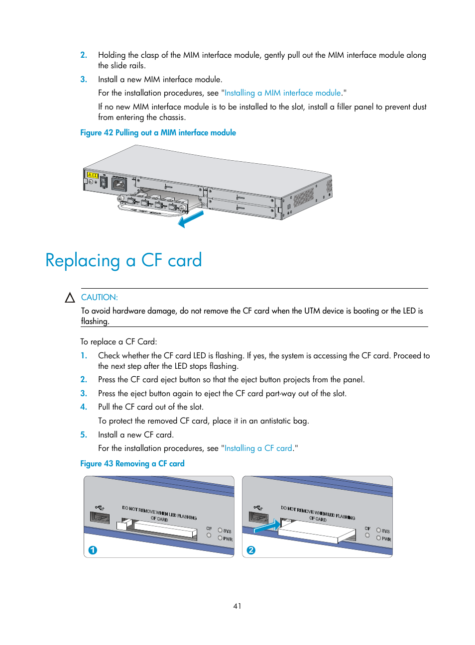 Replacing a cf card | H3C Technologies H3C SecPath U200-A U200-M U200-S User Manual | Page 50 / 83