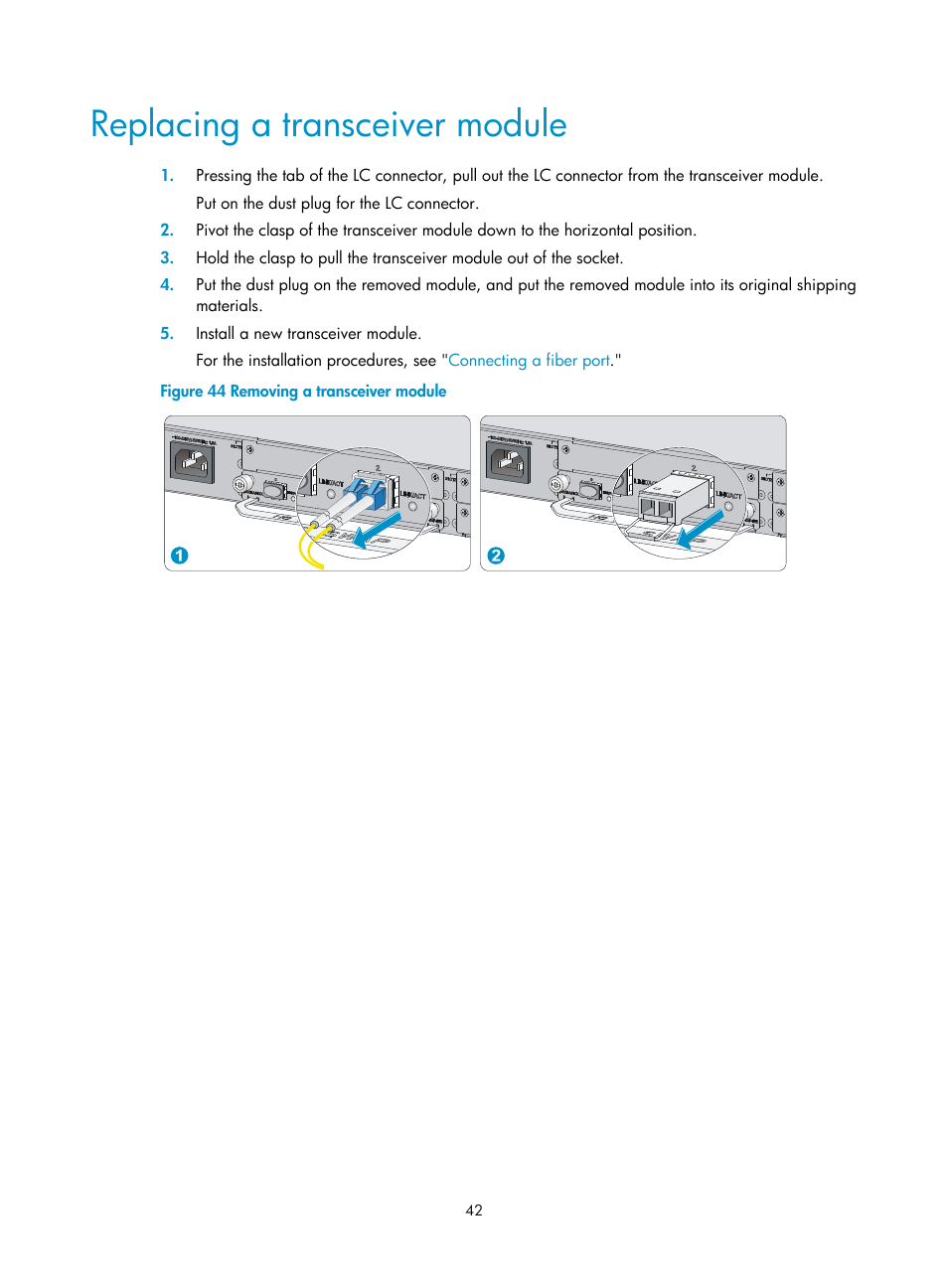 Replacing a transceiver module | H3C Technologies H3C SecPath U200-A U200-M U200-S User Manual | Page 51 / 83