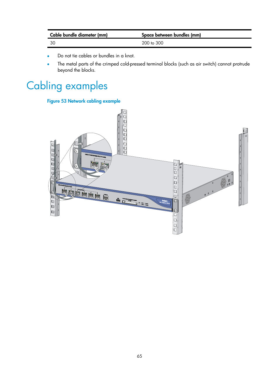 Cabling examples, Figure 53 network cabling example | H3C Technologies H3C SecPath U200-A U200-M U200-S User Manual | Page 74 / 83