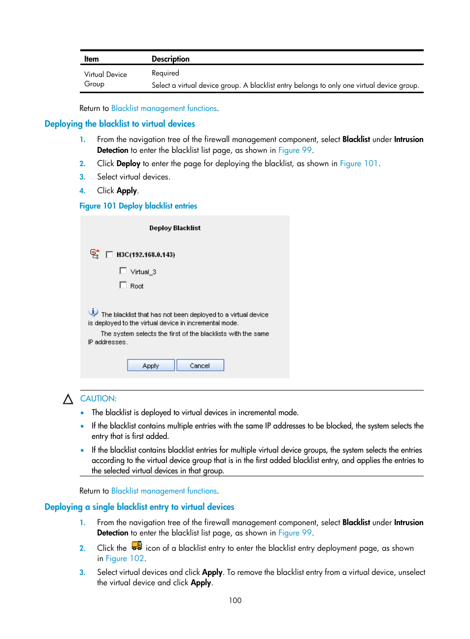Deploying the blacklist to virtual devices | H3C Technologies H3C SecCenter Firewall Manager User Manual | Page 106 / 131