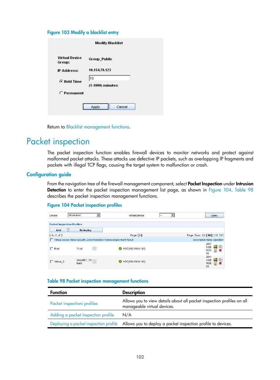 Packet inspection, Configuration guide, Figure 103 | H3C Technologies H3C SecCenter Firewall Manager User Manual | Page 108 / 131