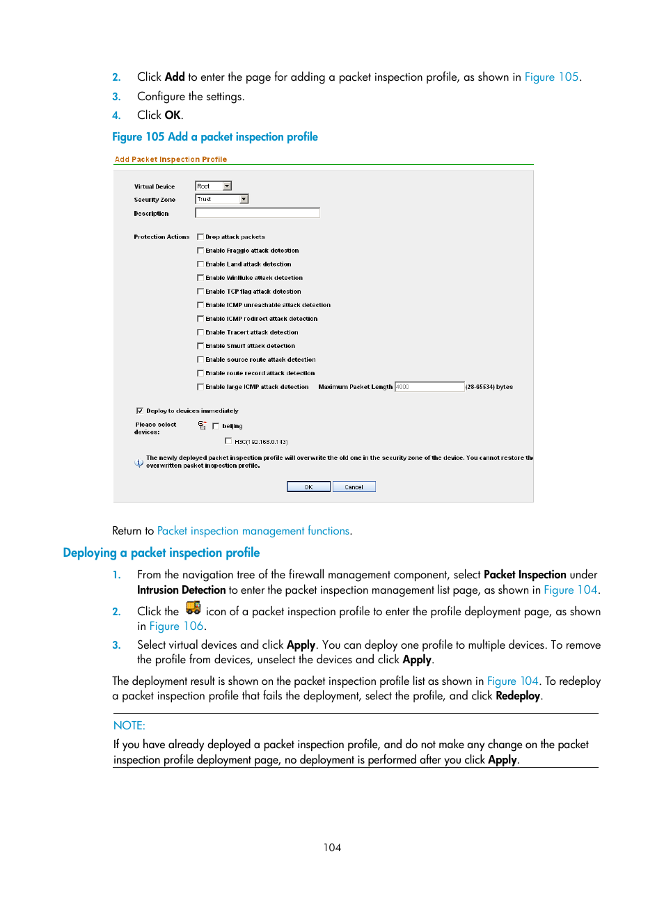 Deploying a packet inspection profile | H3C Technologies H3C SecCenter Firewall Manager User Manual | Page 110 / 131