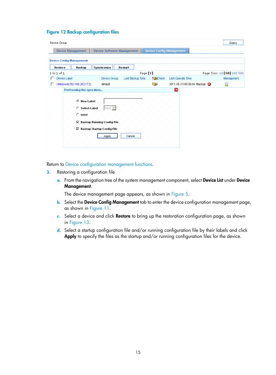 Restoring a configuration file, Figure 12 | H3C Technologies H3C SecCenter Firewall Manager User Manual | Page 21 / 131