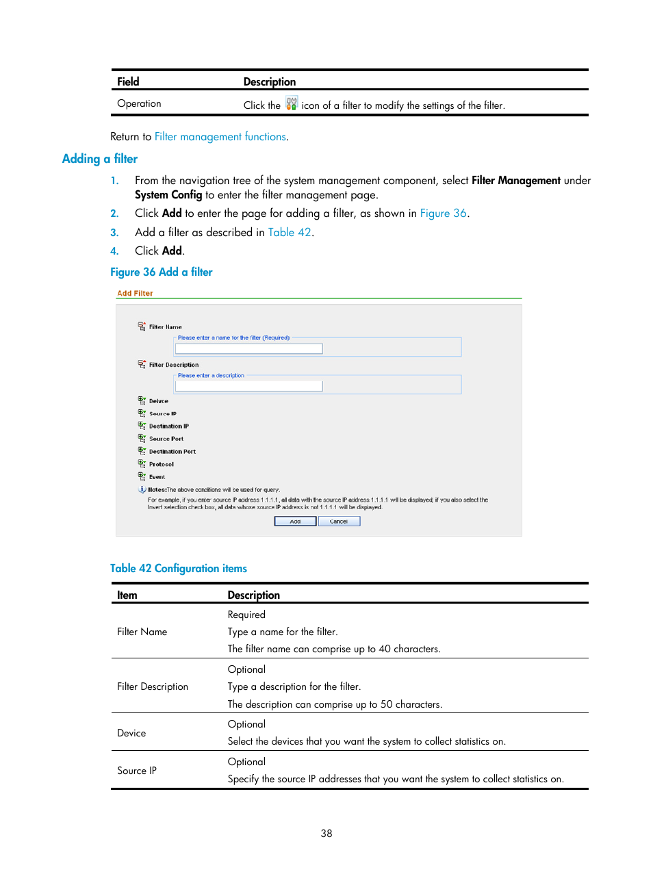 Adding a filter | H3C Technologies H3C SecCenter Firewall Manager User Manual | Page 44 / 131
