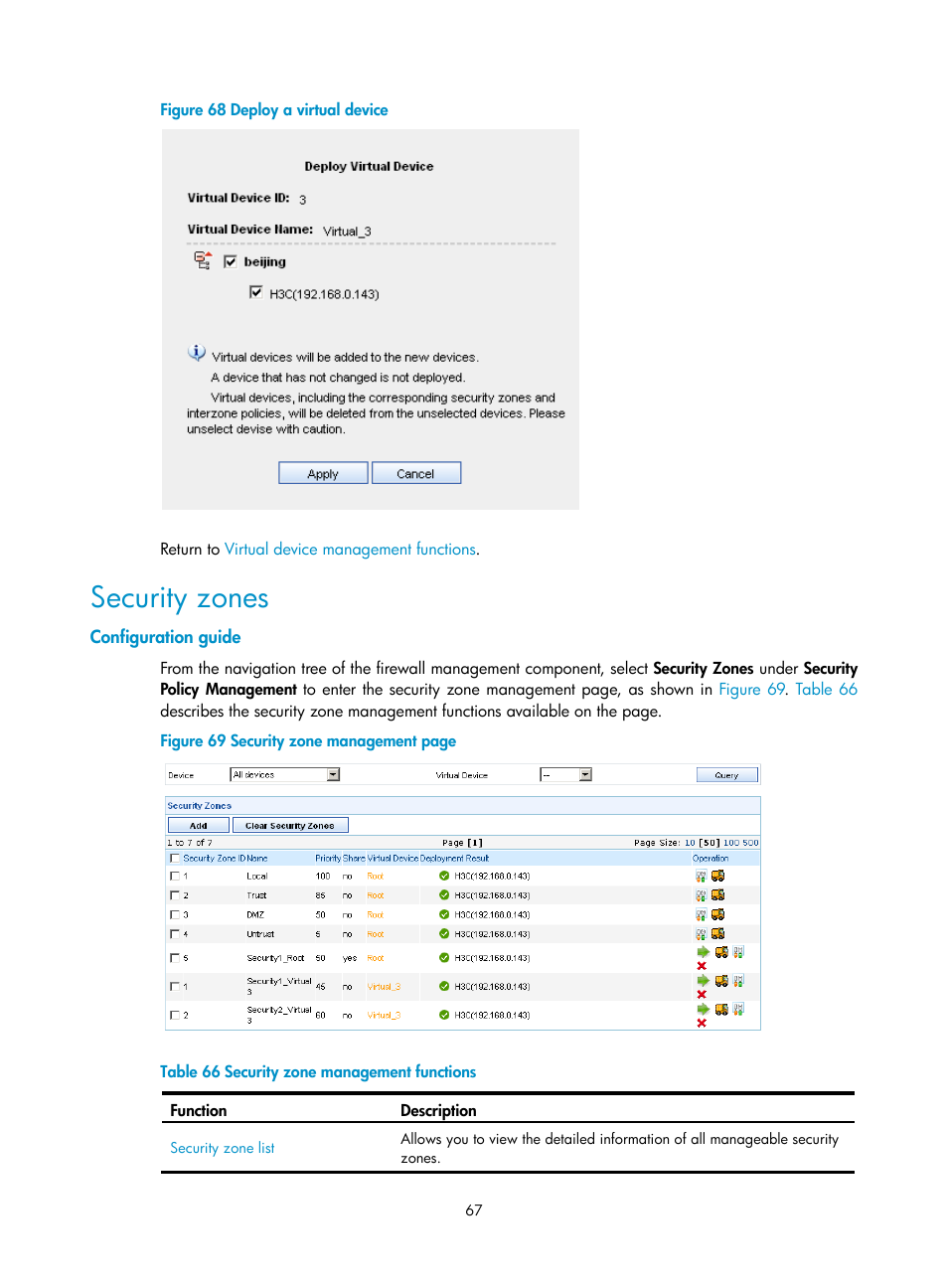 Security zones, Configuration guide, Figure 68 | H3C Technologies H3C SecCenter Firewall Manager User Manual | Page 73 / 131