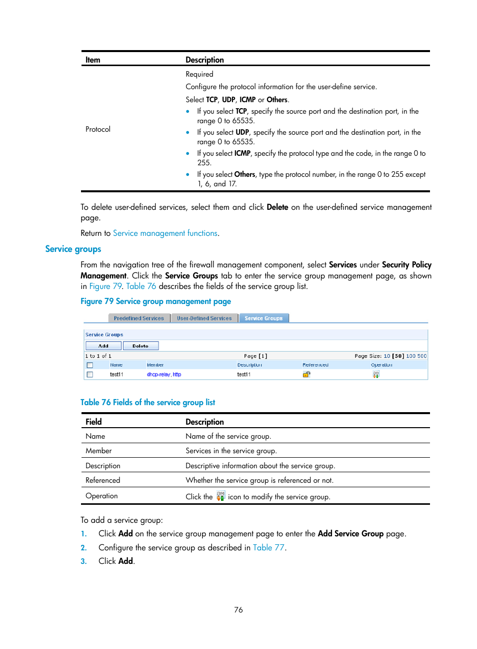 Service groups | H3C Technologies H3C SecCenter Firewall Manager User Manual | Page 82 / 131