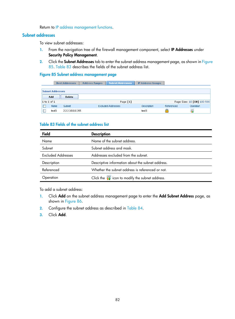 Subnet addresses | H3C Technologies H3C SecCenter Firewall Manager User Manual | Page 88 / 131