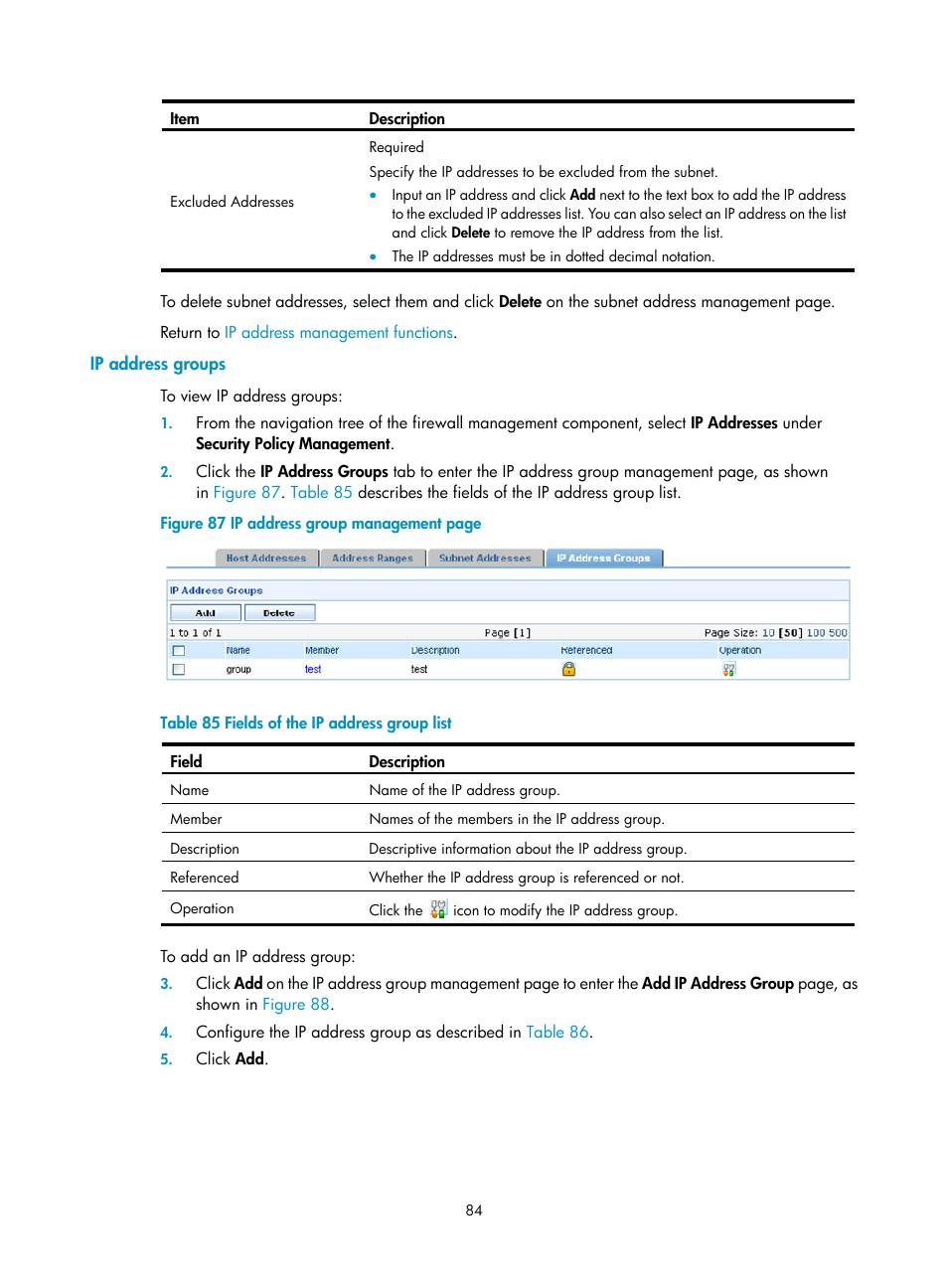 Ip address groups | H3C Technologies H3C SecCenter Firewall Manager User Manual | Page 90 / 131