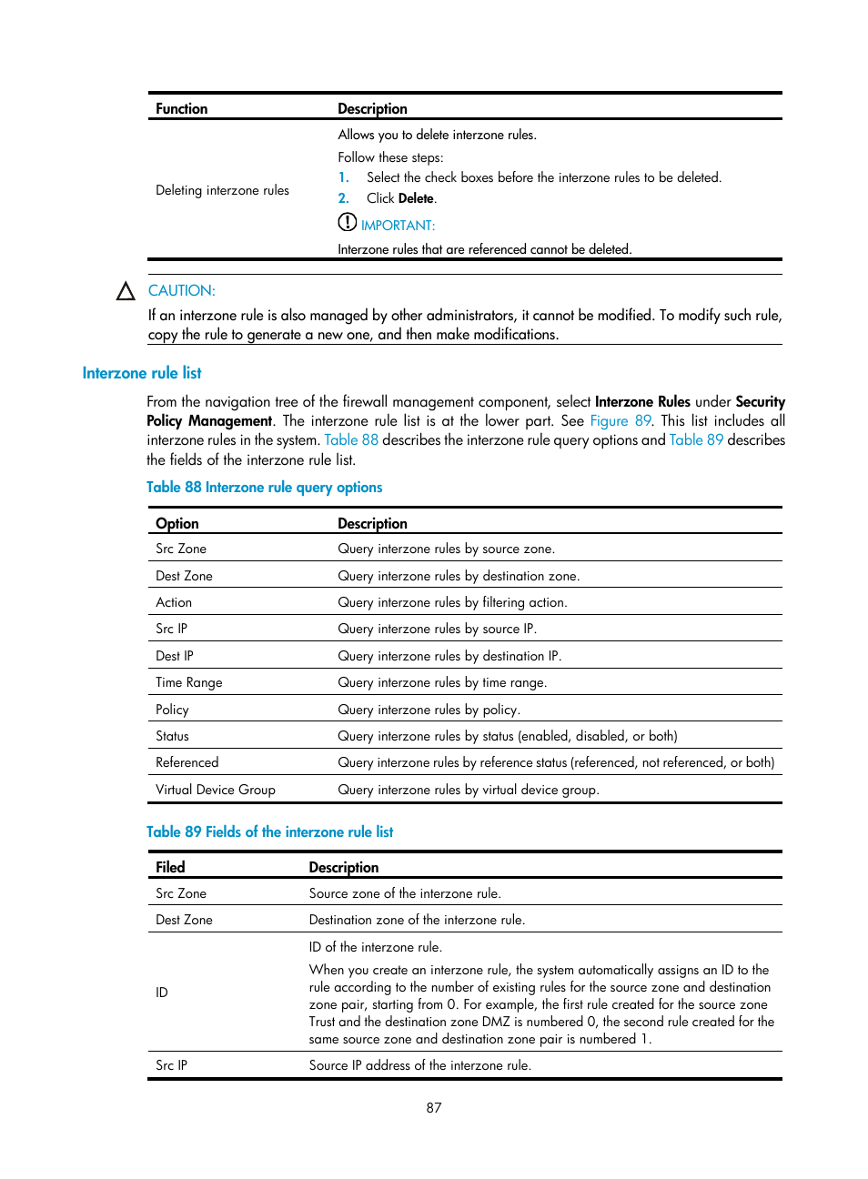 Interzone rule list | H3C Technologies H3C SecCenter Firewall Manager User Manual | Page 93 / 131