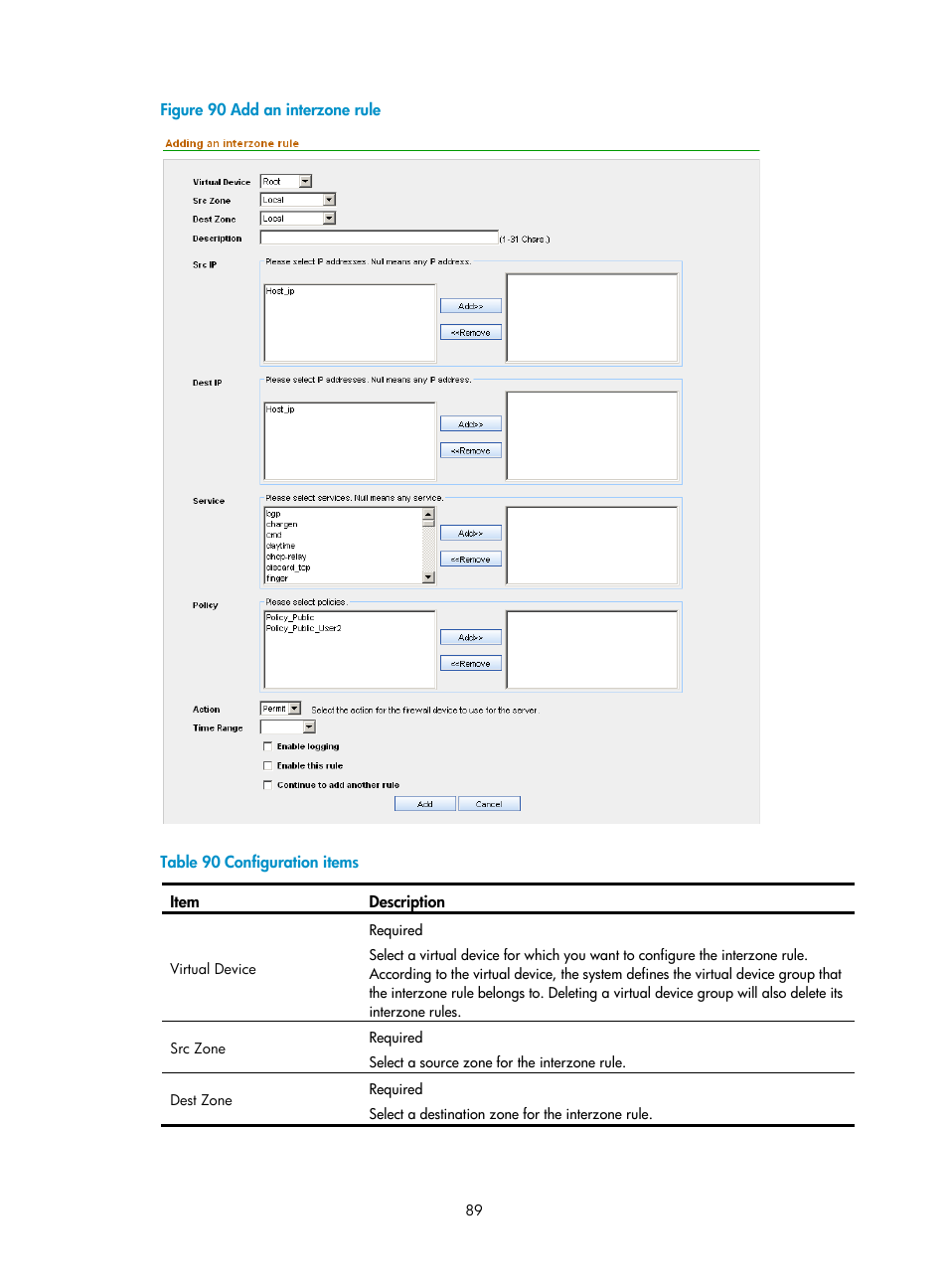 Figure 90, Table 90 | H3C Technologies H3C SecCenter Firewall Manager User Manual | Page 95 / 131