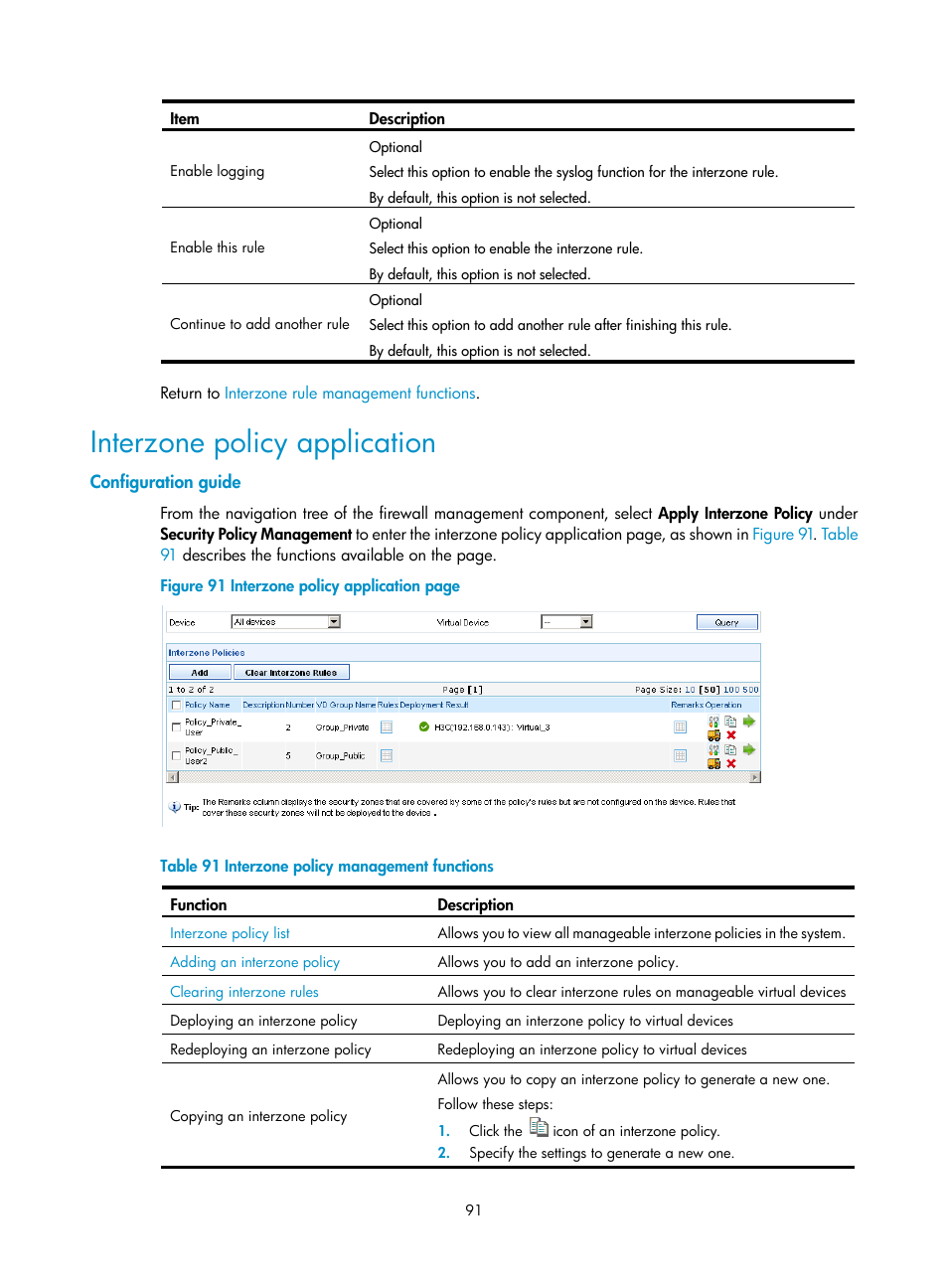 Interzone policy application, Configuration guide | H3C Technologies H3C SecCenter Firewall Manager User Manual | Page 97 / 131