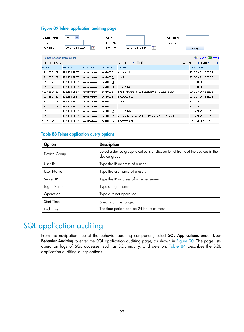 Sql application auditing | H3C Technologies H3C SecCenter UTM Manager User Manual | Page 105 / 262