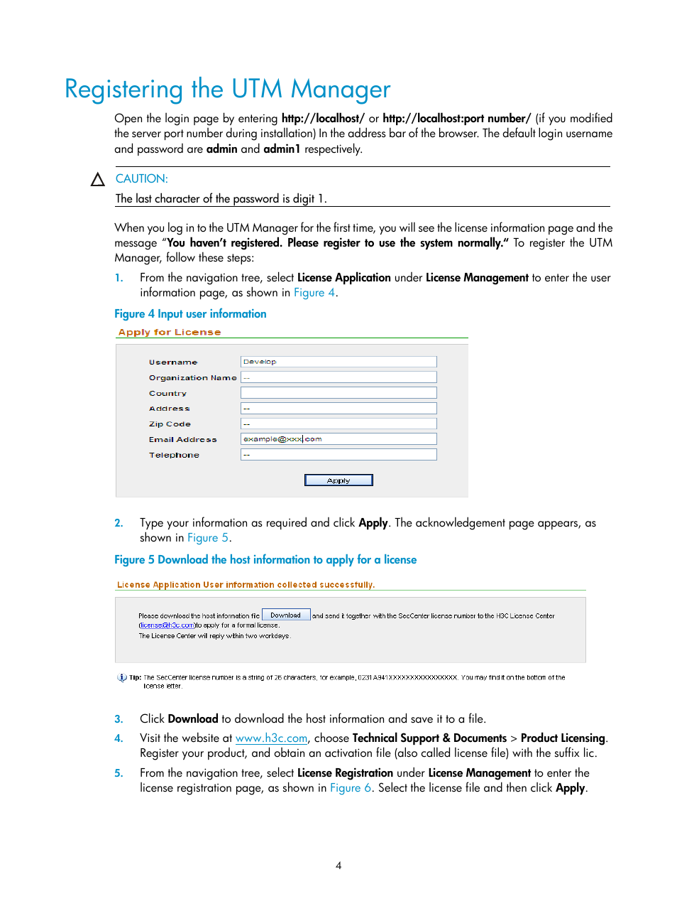 Registering the utm manager | H3C Technologies H3C SecCenter UTM Manager User Manual | Page 12 / 262