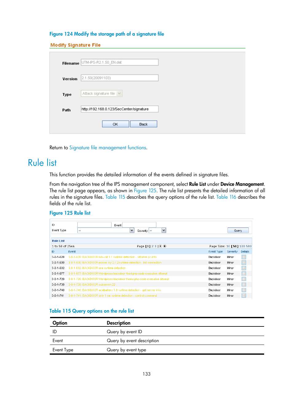 Rule list, Shown in, Figure 124 | H3C Technologies H3C SecCenter UTM Manager User Manual | Page 141 / 262