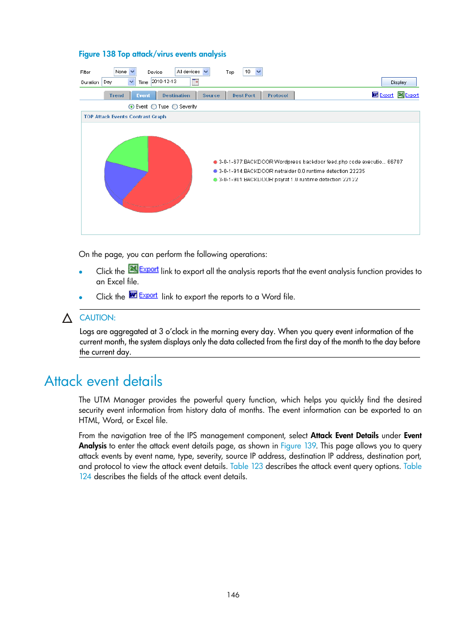 Attack event details | H3C Technologies H3C SecCenter UTM Manager User Manual | Page 154 / 262