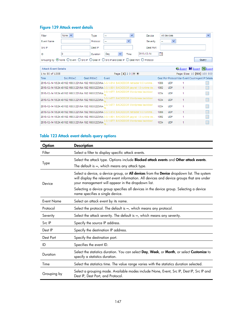 Figure 139, Table 123 | H3C Technologies H3C SecCenter UTM Manager User Manual | Page 155 / 262