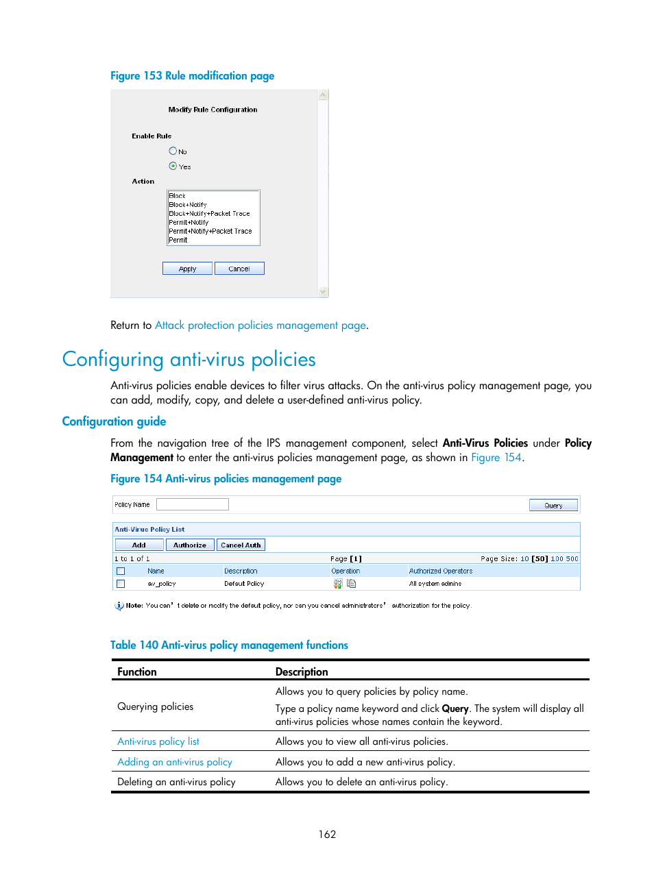 Configuring anti-virus policies, Configuration guide, Figure 153 | H3C Technologies H3C SecCenter UTM Manager User Manual | Page 170 / 262