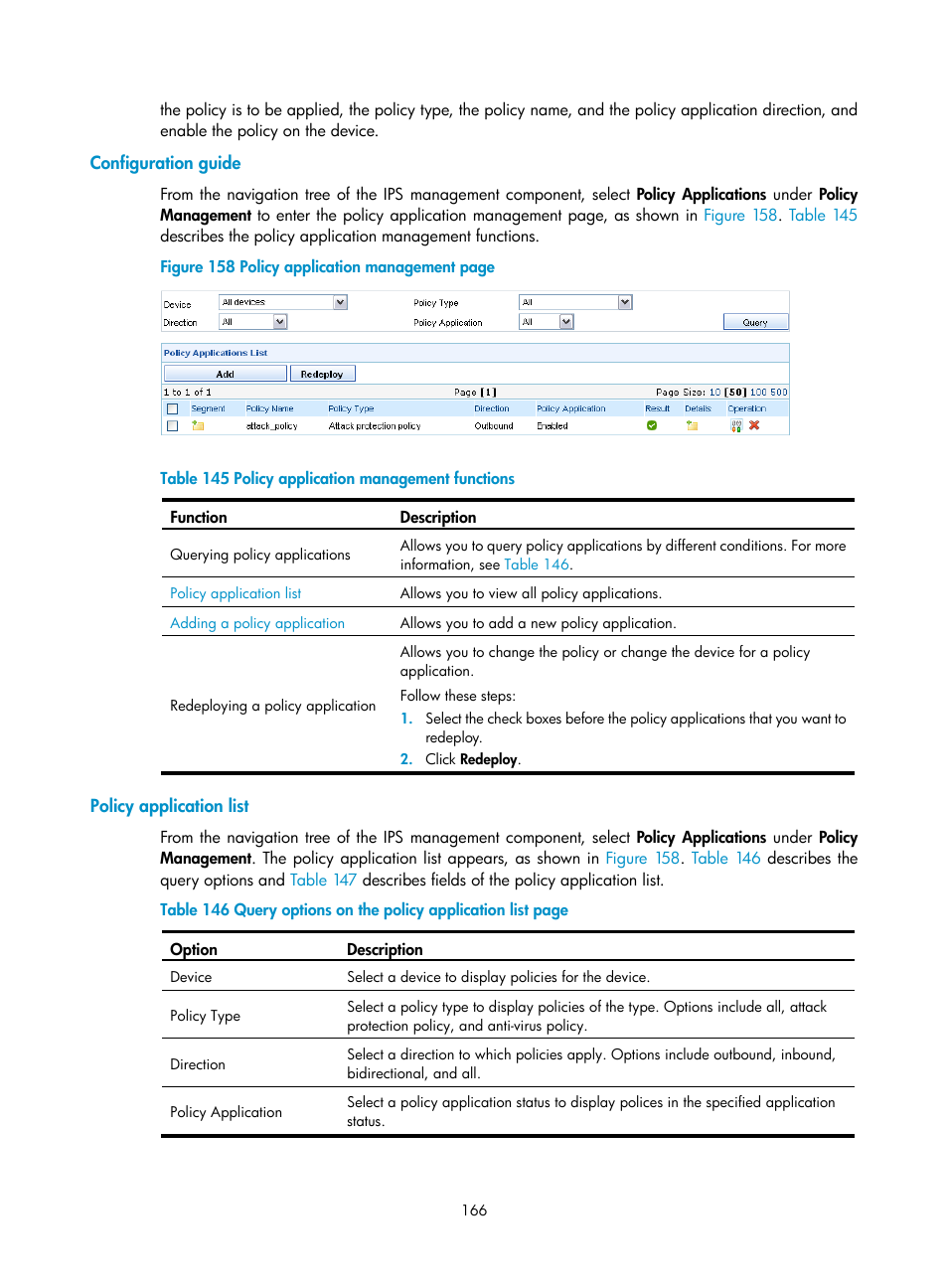 Configuration guide, Policy application list | H3C Technologies H3C SecCenter UTM Manager User Manual | Page 174 / 262