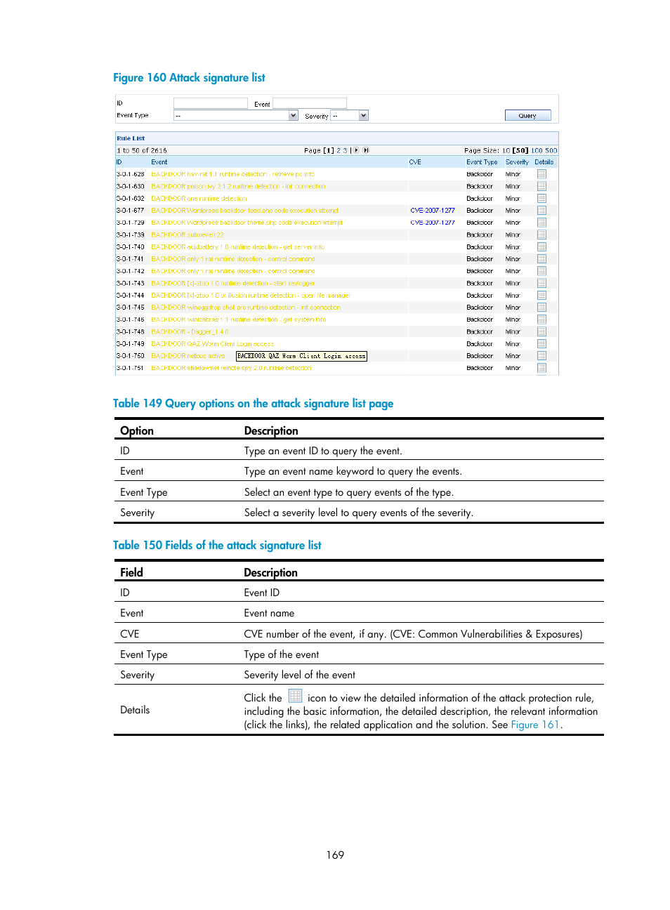 N in, Figure 160, Table 149 | Table 150 | H3C Technologies H3C SecCenter UTM Manager User Manual | Page 177 / 262