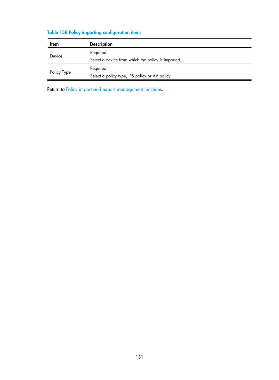 Table 158 | H3C Technologies H3C SecCenter UTM Manager User Manual | Page 189 / 262