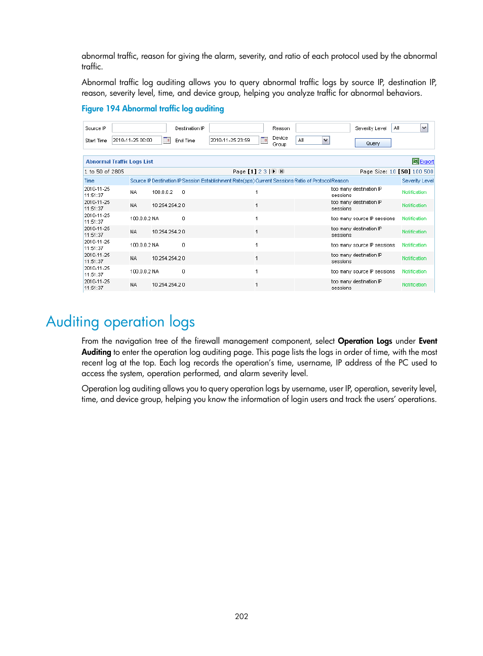 Auditing operation logs | H3C Technologies H3C SecCenter UTM Manager User Manual | Page 210 / 262