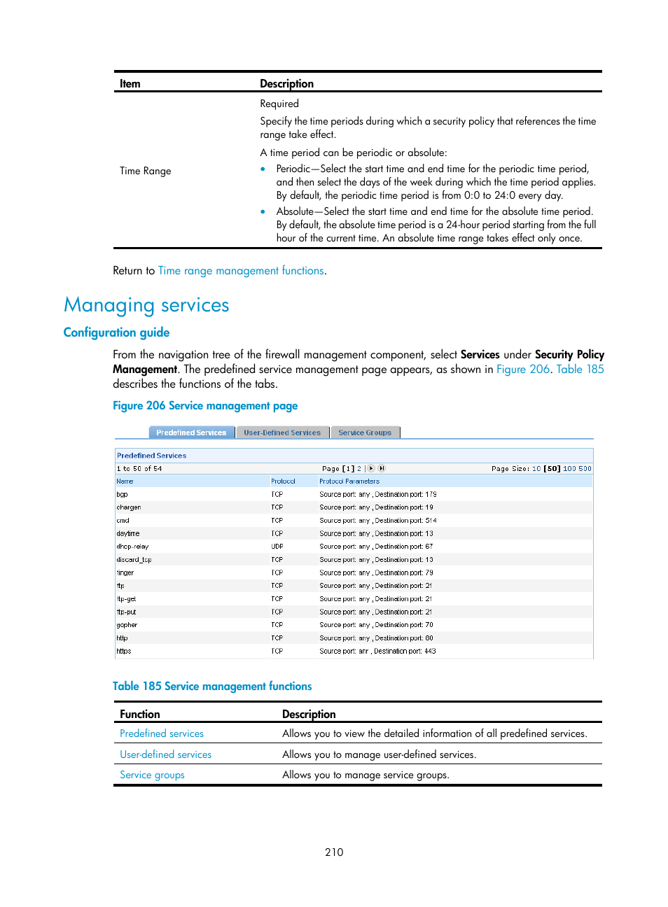 Managing services, Configuration guide | H3C Technologies H3C SecCenter UTM Manager User Manual | Page 218 / 262