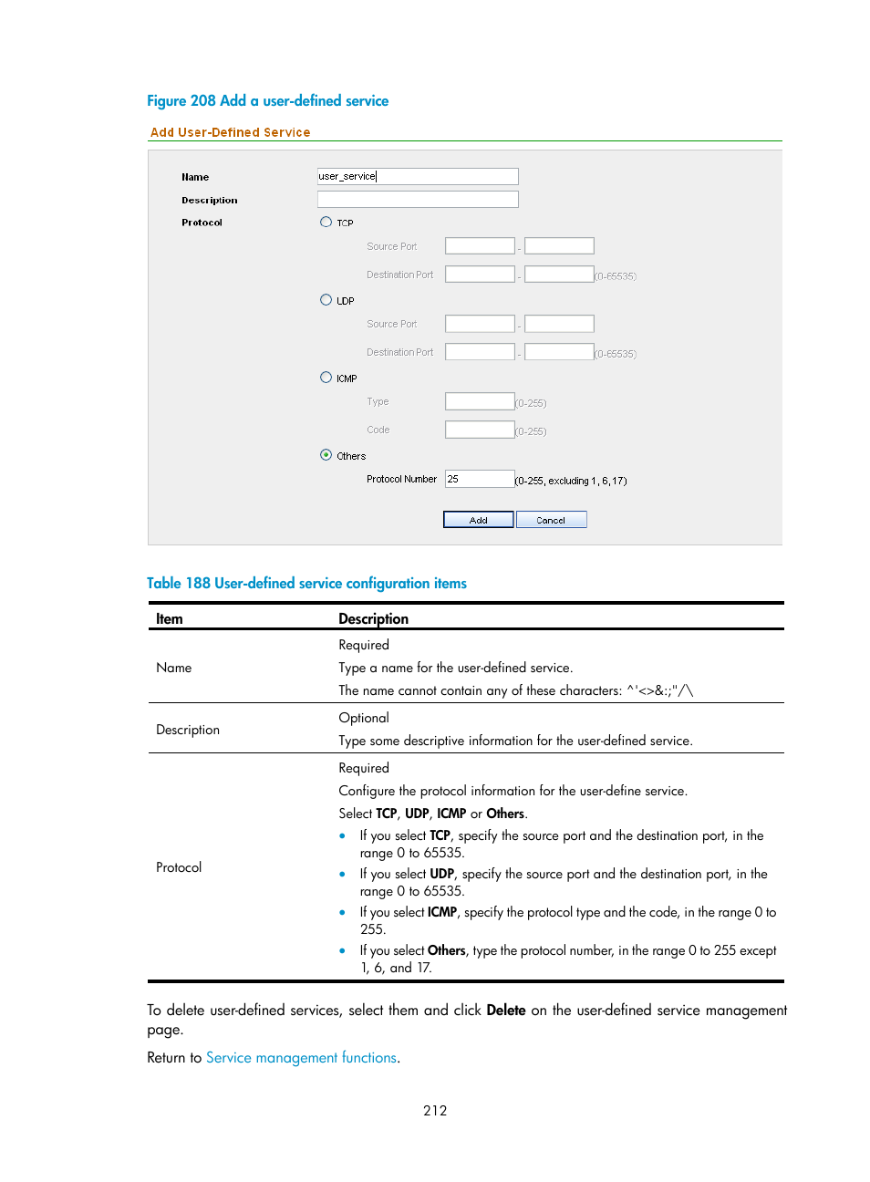 Bed in, Table 188 | H3C Technologies H3C SecCenter UTM Manager User Manual | Page 220 / 262