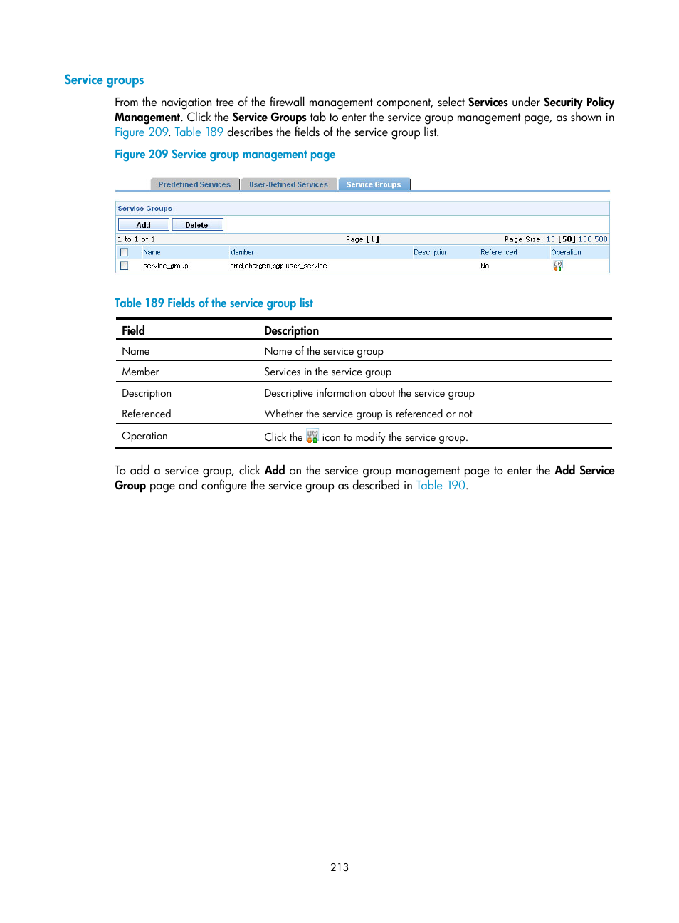 Service groups | H3C Technologies H3C SecCenter UTM Manager User Manual | Page 221 / 262