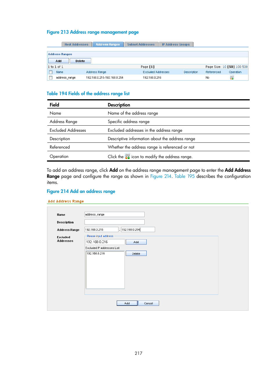 Figure 213, Table 194 | H3C Technologies H3C SecCenter UTM Manager User Manual | Page 225 / 262
